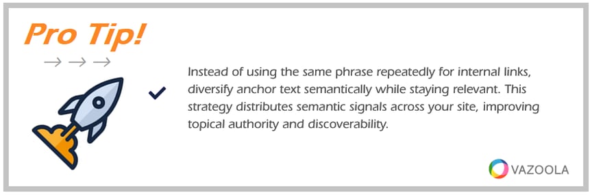 PRO TIP Instead of using the same phrase repeatedly for internal links