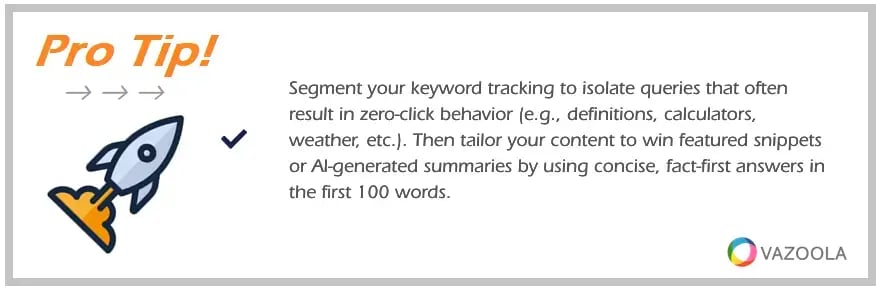 PRO TIP Segment your keyword tracking to isolate queries that often result in zero-click behavior