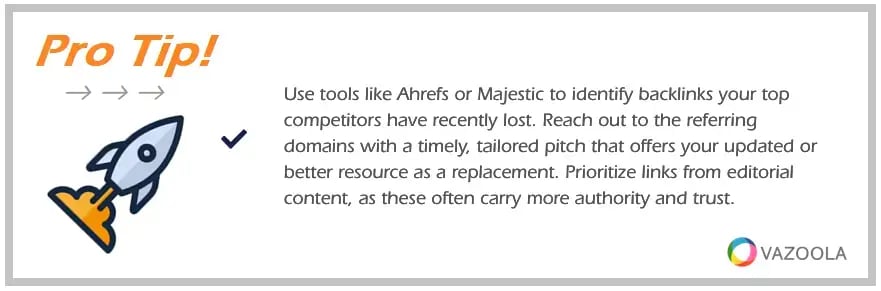 PRO TIP Use tools like Ahrefs or Majestic to identify backlinks your top competitors have recently lost