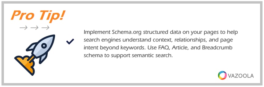 PRO TIP implement Schema org structured data on your pages to help search engines understand context-1