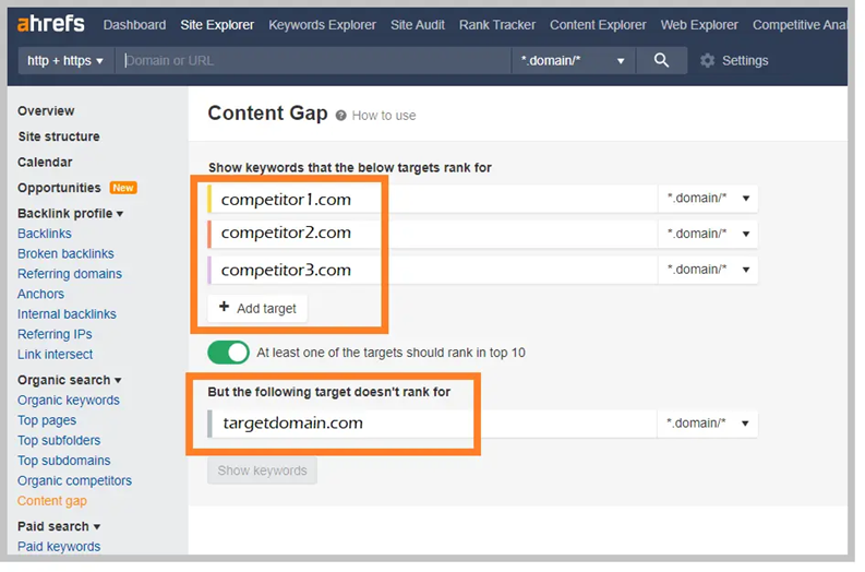 ahrefs content gap tool 